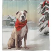 Amerikaanse Staffordshire Hond in Sneeuw Kerstmis Douchegordijn (Voorkant)