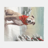 Amerikaanse Staffordshire Hond in Sneeuw Kerstmis Fleece Deken (Voorkant (Horizontaal))