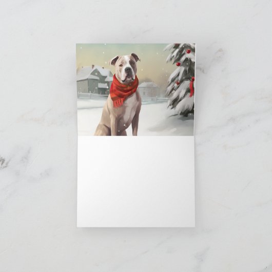 Amerikaanse Staffordshire Hond in Sneeuw Kerstmis Kaart (Binnen)