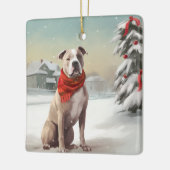 Amerikaanse Staffordshire Hond in Sneeuw Kerstmis Keramisch Ornament (Links)
