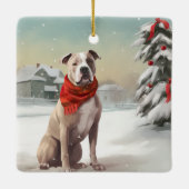 Amerikaanse Staffordshire Hond in Sneeuw Kerstmis Keramisch Ornament (Achterkant)