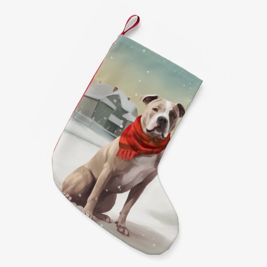 Amerikaanse Staffordshire Hond in Sneeuw Kerstmis Kleine Kerstsok (Voorkant (Hangend))