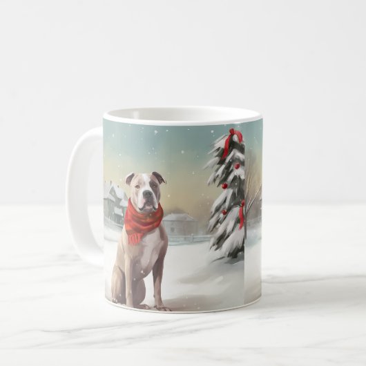 Amerikaanse Staffordshire Hond in Sneeuw Kerstmis Koffiemok (Voorkant links)