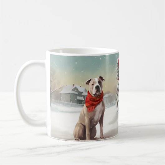 Amerikaanse Staffordshire Hond in Sneeuw Kerstmis Koffiemok (Links)