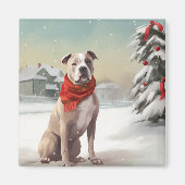 Amerikaanse Staffordshire Hond in Sneeuw Kerstmis Magneet (Voorkant)