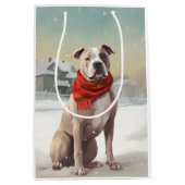 Amerikaanse Staffordshire Hond in Sneeuw Kerstmis Medium Cadeauzakje (Voorkant)