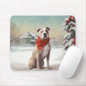 Amerikaanse Staffordshire Hond in Sneeuw Kerstmis Muismat (Met muis)