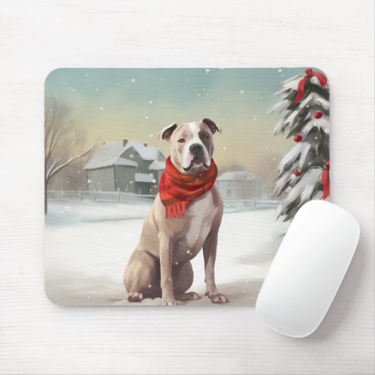 Amerikaanse Staffordshire Hond in Sneeuw Kerstmis Muismat (Met muis)