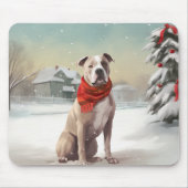 Amerikaanse Staffordshire Hond in Sneeuw Kerstmis Muismat (Voorkant)