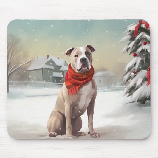 Amerikaanse Staffordshire Hond in Sneeuw Kerstmis Muismat (Voorkant)