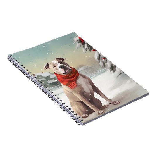Amerikaanse Staffordshire Hond in Sneeuw Kerstmis Notitieboek (Rechterzijde)