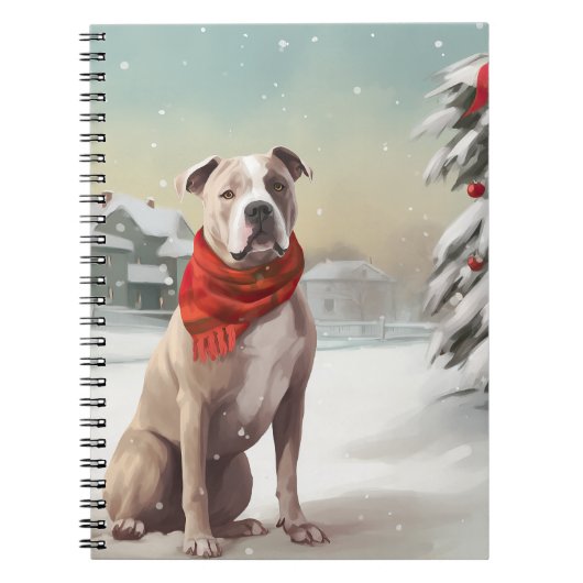 Amerikaanse Staffordshire Hond in Sneeuw Kerstmis Notitieboek (Voorkant)