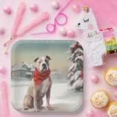 Amerikaanse Staffordshire Hond in Sneeuw Kerstmis Papieren Bordje (Feest)