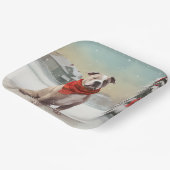 Amerikaanse Staffordshire Hond in Sneeuw Kerstmis Papieren Bordje (Gebogen)