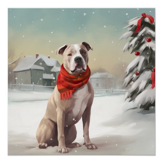 Amerikaanse Staffordshire Hond in Sneeuw Kerstmis Perfect Poster (Voorkant)