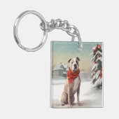 Amerikaanse Staffordshire Hond in Sneeuw Kerstmis Sleutelhanger (Voorkant Links)