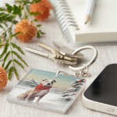 Amerikaanse Staffordshire Hond in Sneeuw Kerstmis Sleutelhanger (Voorkant Rechts)