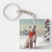 Amerikaanse Staffordshire Hond in Sneeuw Kerstmis Sleutelhanger (Voorkant)