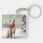 Amerikaanse Staffordshire Hond in Sneeuw Kerstmis Sleutelhanger (Achterkant)