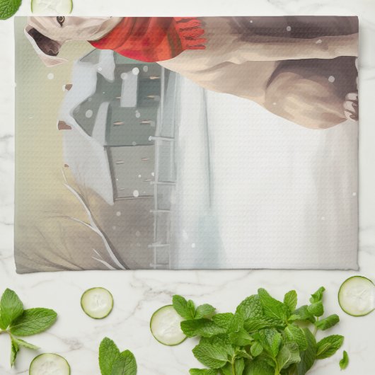 Amerikaanse Staffordshire Hond in Sneeuw Kerstmis Theedoek (Gevouwen)