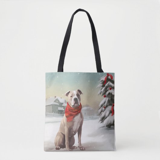 Amerikaanse Staffordshire Hond in Sneeuw Kerstmis Tote Bag (Voorkant)