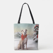 Amerikaanse Staffordshire Hond in Sneeuw Kerstmis Tote Bag (Achterkant)