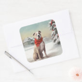 Amerikaanse Staffordshire Hond in Sneeuw Kerstmis Vierkante Sticker (Envelop)