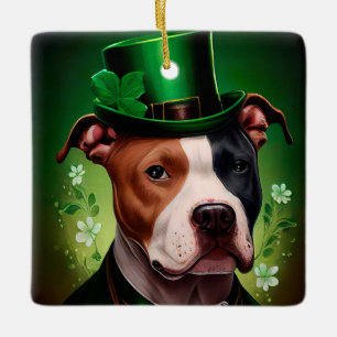 Amerikaanse Staffordshire-hond in St. Patrick's Da Keramisch Ornament