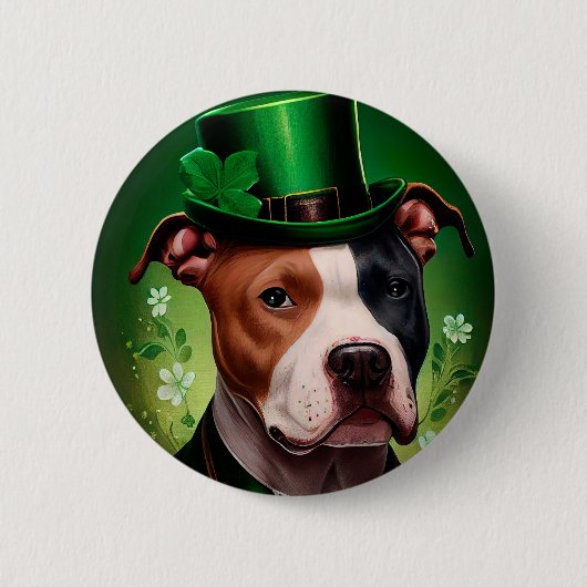 Amerikaanse Staffordshire-hond in St. Patrick's Da Ronde Button 5,7 Cm (Voorkant)