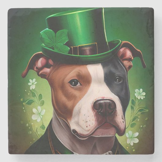 Amerikaanse Staffordshire-hond in St. Patrick's Da Stenen Onderzetter (Voorkant)