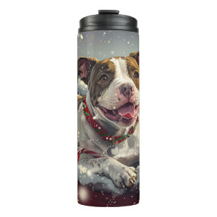 Amerikaanse Staffordshire Hond Kerst Feestelijk Thermosbeker