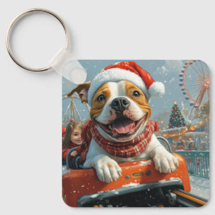 Amerikaanse Staffordshire-hond Kerstmis Sleutelhanger