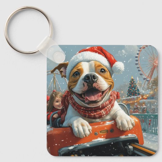 Amerikaanse Staffordshire-hond Kerstmis Sleutelhanger (Voorkant)