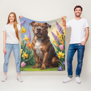 Amerikaanse Staffordshire-hond Lentebloemen Schild Fleece Deken