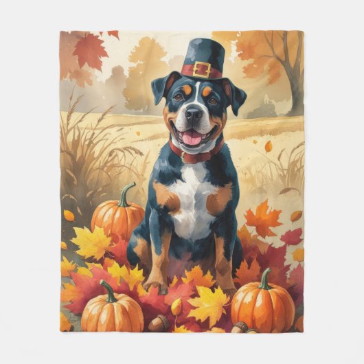 Amerikaanse Staffordshire in herfstbladeren Fleece Deken (Voorkant)