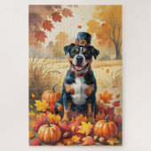 Amerikaanse Staffordshire in herfstbladeren Legpuzzel (Verticaal)