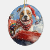 Amerikaanse Staffordshire in Kerstslede Keramisch Ornament (Links)