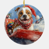 Amerikaanse Staffordshire in Kerstslede Keramisch Ornament (Achterkant)