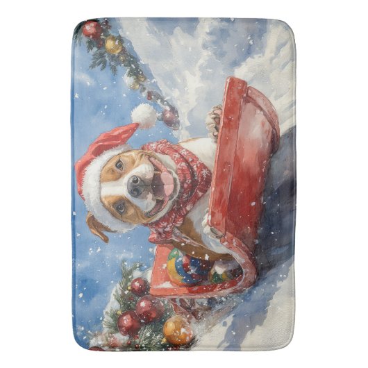 Amerikaanse Staffordshire in Sledge Christmas Badmat (Voorkant Verticaal)