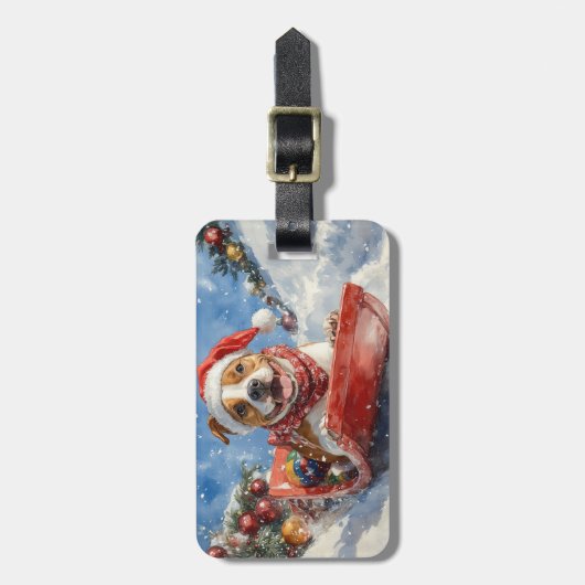 Amerikaanse Staffordshire in Sledge Christmas Bagagelabel (Voorkant verticaal)