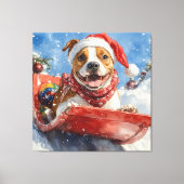 Amerikaanse Staffordshire in Sledge Christmas Canvas Afdruk (Voorkant)