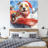 Amerikaanse Staffordshire in Sledge Christmas Canvas Afdruk (Insitu (Slaapkamer))