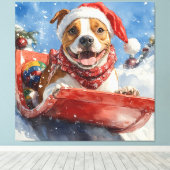 Amerikaanse Staffordshire in Sledge Christmas Canvas Afdruk (Insitu (Houten vloer))