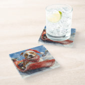 Amerikaanse Staffordshire in Sledge Christmas Glazen Onderzetter (Schuin)