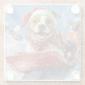 Amerikaanse Staffordshire in Sledge Christmas Glazen Onderzetter (Achterkant)