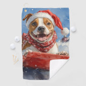 Amerikaanse Staffordshire in Sledge Christmas Golfhanddoek (Insitu)