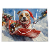 Amerikaanse Staffordshire in Sledge Christmas Groot Cadeauzakje (Voorkant)