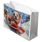 Amerikaanse Staffordshire in Sledge Christmas Groot Cadeauzakje (Voorkant Gekanteld)