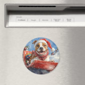 Amerikaanse Staffordshire in Sledge Christmas Magneet (Insitu (Vaatwasser))