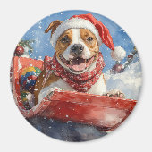 Amerikaanse Staffordshire in Sledge Christmas Magneet (Voorkant)